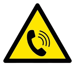 Señal de advertencia de emergencia con teléfono en triángulo amarillo.