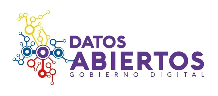 Indicadores 8 Logotipo de Datos Abiertos con iconos de conexiones digitales y gobierno digital.