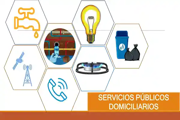 Trámites y servicios 2 Iconos de servicios públicos domiciliarios en hexágonos.
