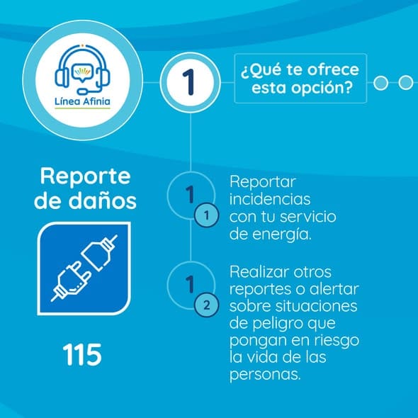 Reportes de luz 2 Informe de daños con icono de reporte y energía en fondo azul.
