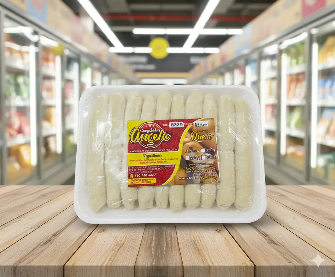 Medallones de salchicha en envase plástico en supermercado.