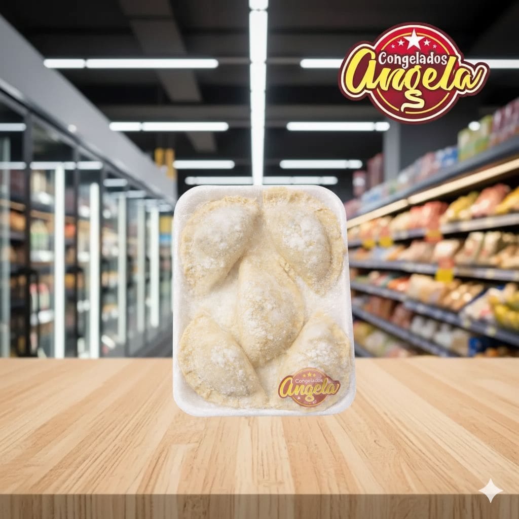 Empanadas congeladas en envase de la marca Ángeles en supermercado.