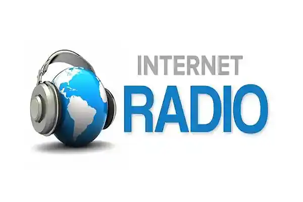 Radio 1 Logo de radio con auriculares y globo terráqueo en fondo blanco.